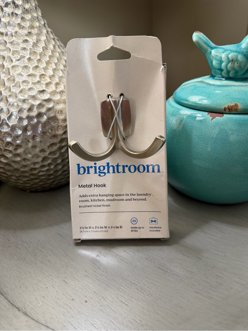 Brightroom Brushed Nickel Metal Hook - Silver Double Hook. New